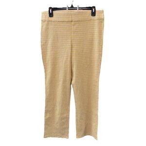 FREE PEOPLE In My Feelings Crop Boot Pants L Check Yellow Cotton Blend Pullon